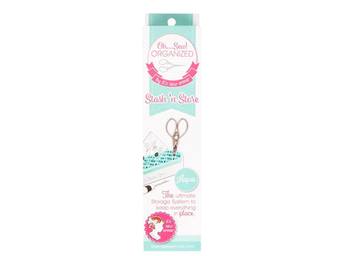 Aqua Stash 'n Store organizer with sewing notions and scissors.