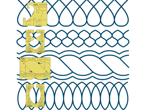A set of five yellow Westalee quilting templates for creating continuous border patterns.