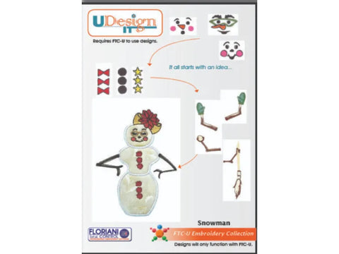 A Floriani U-Design It Snowman embroidery collection showing customizable parts.
