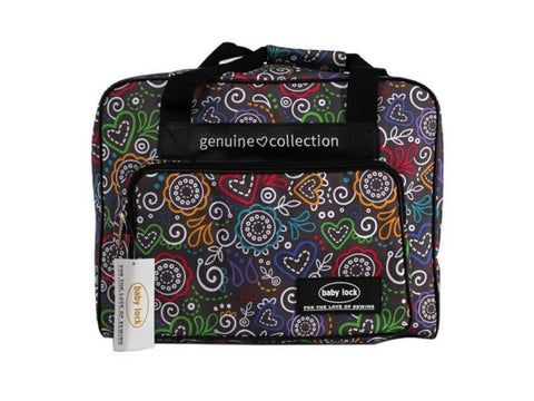 Baby Lock Genuine Collection Machine Tote with a colorful heart and floral pattern.