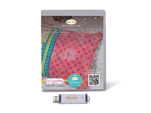 A Baby Lock Design Suite Fills & Motifs Fabric Confetti Collection USB drive and case.