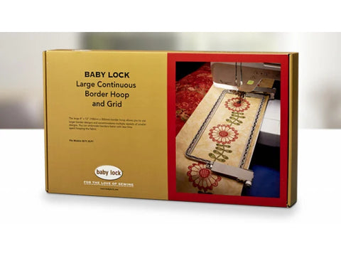 A gold box for a Baby Lock Large Continuous Border Hoop and Grid.