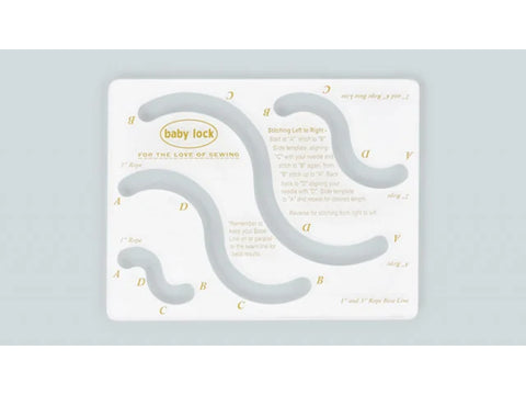 A white Baby Lock rope template with various curved guides and instructions.