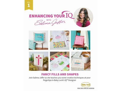 Volume 1 of "Enhancing Your IQ" with Salima Jaffer, featuring various embroidered projects.