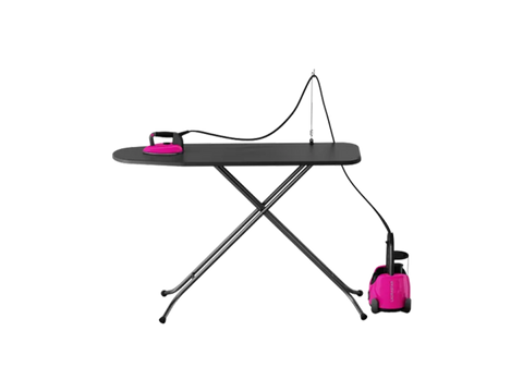 Pink Laurastar Lift Plus steam iron and ironing board.