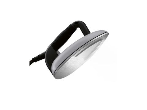 A Laurastar Lift Xtra Steam Iron in aluminum with a black handle.