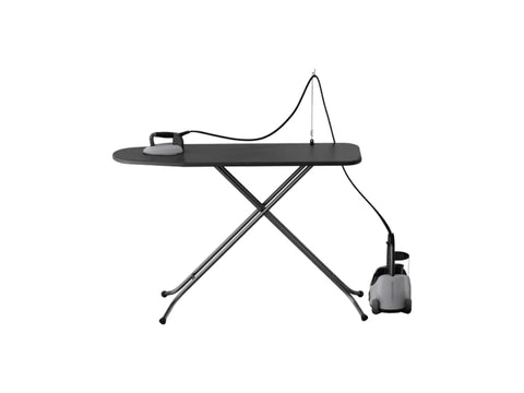 A gray Laurastar Lift Xtra steam iron and ironing board.