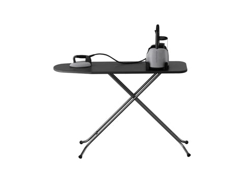 A gray Laurastar Lift Xtra steam iron and ironing board on a white background.