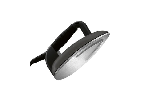 A black and silver Laurastar Lift Xtra Steam Iron with a textured handle.