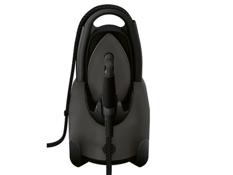 A dark grey Laurastar Lift Xtra Steam Iron with its soleplate facing forward.