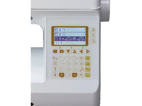 A close-up of the Baby Lock Soprano sewing machine's control panel and LCD screen.