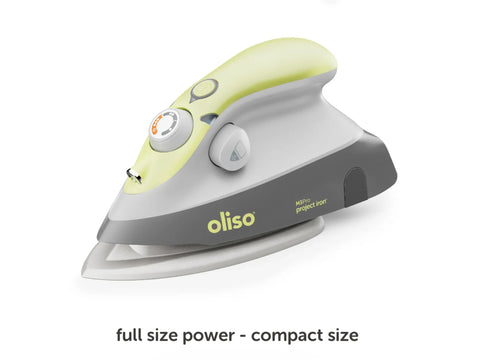 Pistachio green and gray Oliso M3Pro Project Iron with a compact design.