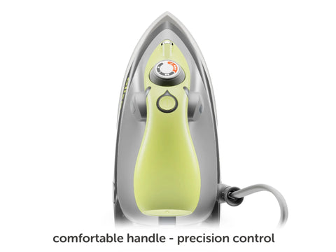 Pistachio green Oliso M3Pro Project Iron with a comfortable handle and precision control.