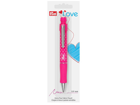 Prym Love extra fine fabric pencil in pink with white polka dots.