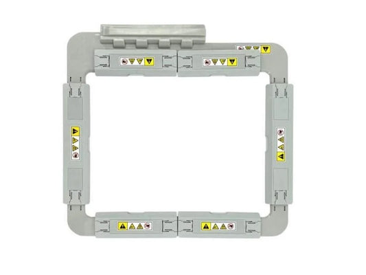 A gray Baby Lock magnetic frame, 5 x 7 inches, forming a rectangle with warning labels.
