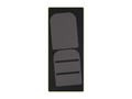 Two dark gray wallet die-cut shapes are arranged vertically on a black mat with a green border.