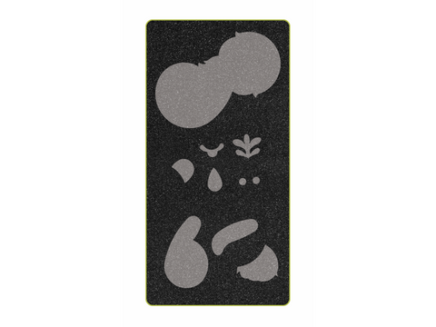 A black die board with grey shapes for cutting a koala, leaves, and other small details.