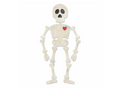 A decorative skeleton with a red heart on its chest.