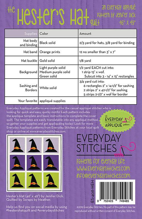The Hester's Hat by Everyday Stitches Quilt Pattern