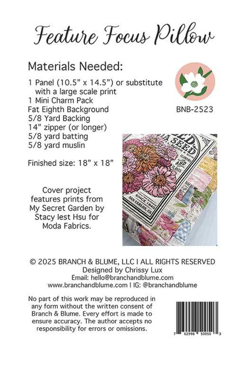 Feature Focus Quilted Pillow Pattern by Branch & Blume
