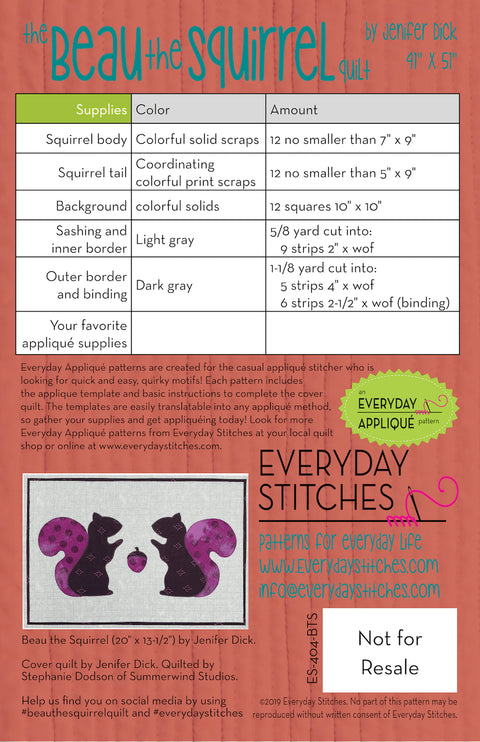 Beau The Squirrel Quilt Pattern by Everyday Stitches