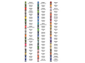 A collection of 60 spools of Floriani embroidery thread in various colors, each labeled with a number and color name.