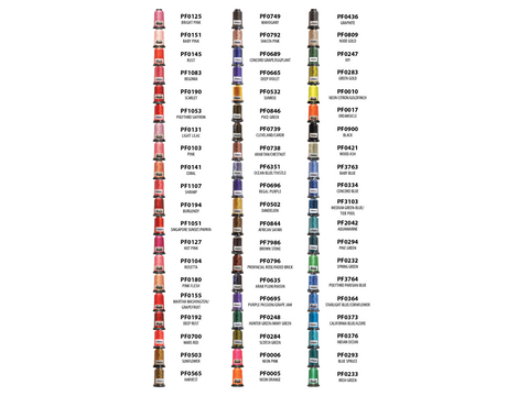 A collection of 60 spools of Floriani polyester embroidery thread in various colors.