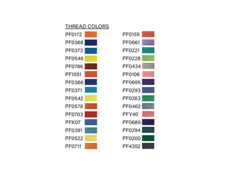 A chart displaying 30 thread colors with corresponding alphanumeric codes.