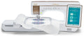 A white Baby Lock Solaris sewing and embroidery machine with a colorful design on fabric.