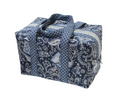 Gray June Tailor insulated lunchbox tote with a blue and white paisley pattern.