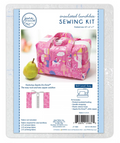 A sewing kit for an insulated lunchbox tote with a pink unicorn and castle fabric design.