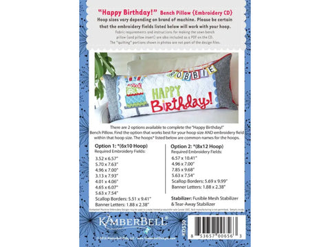 Kimberbell Happy Birthday Bench Pillow