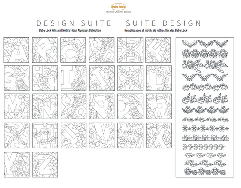 NEW! Baby Lock Design Suites Fills And Motifs Floral Alphabet Collection