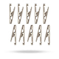 Ten silver button clips are arranged in two rows on a white background.